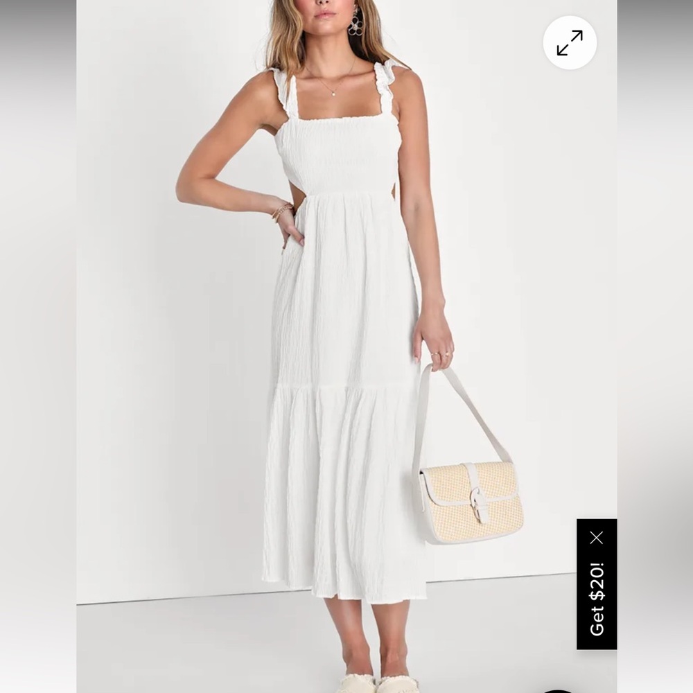 White Smocked Tie-Back Dress NWT